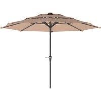 Outsunny 3-Tier Garden Parasol with Solar LED Lights, UPF 30+, Tilt Mechanism & Crank Handle, for Market Terrace, Khaki