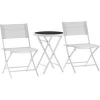 Outsunny 3 Pieces Outdoor Bistro Set, Glass Top Outdoor Table and 2 Folding Chairs with Protecting Feet, White