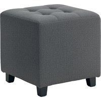 HOMCOM Square Footstool, Small Ottoman with Side Pocket, Linen Fabric Footrest Foot Stool with Rubber Wood Legs and Padded Seat for Living Room, Bedroom, Entryway, 35 x 35 x 35cm, Grey