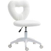 HOMCOM Armless Heart Computer Desk Chair, Teddy Fleece Swivel Office Chair, Makeup Vanity Chair with Height Adjustable, Wheels, for Home Study Bedroom, White