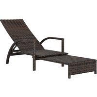 Outsunny PE Rattan Sun Lounger with Adjustable Backrest - Mixed-brown