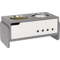 Raised Dog Bowls with Slow Feeder Mat, Storage Cabinet