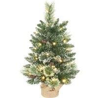 60 cm Prelit Small Christmas Tree, Snow Flocked Tabletop Mini Xmas Tree, Green