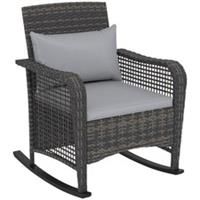 Outsunny Rattan Garden Rocking Chair w/ Seat and Back Cushions, Light Grey