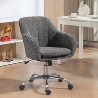 HOMCOM Velvet Office Chair, Modern Makeup Vanity Chair with Tub Back, Swivel Rolling Computer Armchair for Bedroom, Living Room, Grey