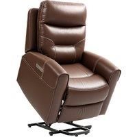 HOMCOM Power Lift Recliner Chair for Elderly, Overstuffed Faux Leather Riser and Reclining Chair with USB A+C Ports, Remote Control, Recliner Armchair for Living Room, Brown