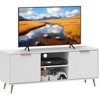 TV Stand Cabinet with 2 Open Shelves and 2 Cabinets for Living Room, White
