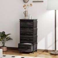 HOMCOM Chest of Drawers, Dresser for Bedroom with 5 Fabric Drawers, Tall Storage Unit with 4 Pockets, 2 Hooks and Steel Frame for Living Room, Hallway, Black