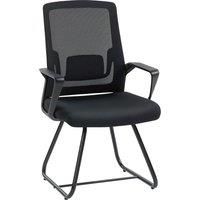HOMCOM Desk Chair No Wheels, Office Chair with Mesh Back, Lumbar Support, Metal Base for Waiting Room, Conference Room, Black
