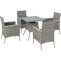 Outsunny Five-Piece Rattan Set, with Wood-Top Table - Grey