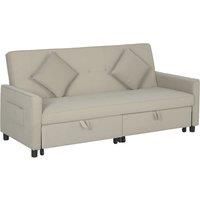 HOMCOM Three-Person Velvet-Feel Sofa Bed - Beige