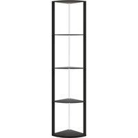 HOMCOM RGB LED Floor Lamp with Shelves, 5-Tier Dimmable Standing Lamp with Adjustable Brightness and Remote Control, Modern Corner Display Shelf Unit for Living Room Bedroom Office, Black