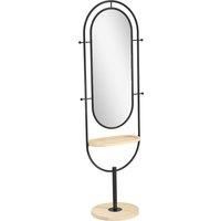 HOMCOM Oval Full Length Mirror with Wooden Tray and 4 Hooks - Black