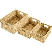 HOMCOM Set of 3 Wicker Storage Baskets, Woven Baskets with Handles, for Organizing, Storage Boxes for Shelves, Bedroom, Living Room, Bathroom, Natural Tone Aosom UK