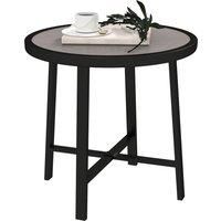 Outsunny Round Small Garden Table, 50.5cm Outdoor Side Table with SPC Tabletop, Metal Frame and Anti-slip Foot Pads for Garden, Balcony, Grey Wood Effect