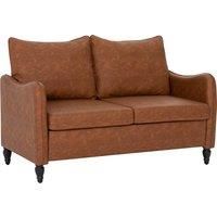 HOMCOM Faux Leather Marble-Effect Two-Seater Sofa - Brown