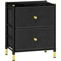 HOMCOM Bedside Table, PU Leather Side Table with 2 Drawers, Bedside Cabinet with Steel Legs for Bedroom, Living Room, Black Aosom UK