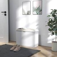 Sicily Shoe Storage Bench with Cushion and Flip-Drawer 62x26x47.5cm White, none