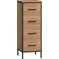 Narrow Bathroom Storage Cabinet with 4 Drawers and Steel Frame, Oak