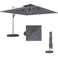 Outsunny Garden Cantilever Parasol, Patio Umbrella w/ Solar LED Lights, Grey