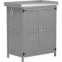 Wooden Garden Tool Shed with Hinged Roof and Shelf, Grey