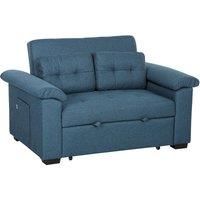 HOMCOM Pull Out Sofa Bed, Fabric 2 Seater Click Clack Sofa Bed Settee, Convertible Sofa Couch with 2 Pillows and Side Pockets for Living Room, Home Office, Blue