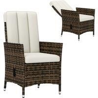 Outsunny Rattan Garden Recliner Chair, Wicker Reclining Armchair with Adjustable Backrest and Cushion, Outdoor Lounge Sun Lounger with Armrests for Patio Balcony Porch, Cream White