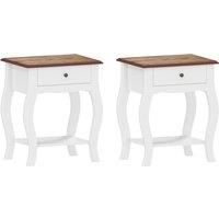 2pcs Bedside Tables, French Style Bedside Cabinets with Drawer, Shelf, White