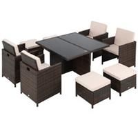 Outsunny Rattan Dining Set Garden Furniture Cube Table Chair Stool Cushion Seat