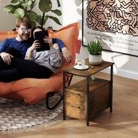 HOMCOM Bedside Table with Charging Station for Living Room, Rustic Brown, Brown