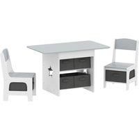 AIYAPLAY Kids Table and Chair Set, Toddler Table and 2 Chairs Set with 6 Removable Drawers, for Boys Girls Ages 3-8, Light Grey