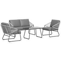 Outsunny 4 Piece Rattan Garden Furniture Set with Cushions, Grey