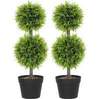 60cm Faux Topiary Cypress Ball Trees Set of 2 for Home Office Decor, Green
