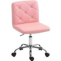HOMCOM PU Leather Armless Office Chair, Modern Vanity Computer Swivel Chair with Rolling Wheels and Adjustable Height for Home Study, Bedroom, Pink