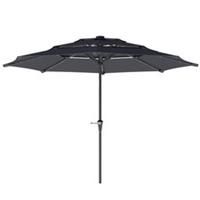 Outsunny 3-Tier Garden Parasol w/ Solar LED Lights, Tilt, Crank Handle, Grey