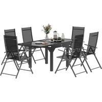 Outsunny 7 Piece Outdoor Dining Set with Extendable Table and 6 Folding Chairs for Patio, Balcony, Deck, Grey