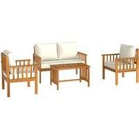 Outsunny Four-Piece Acacia Wood Garden Sofa Set - Teak/Cream
