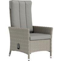 Outsunny Rattan Garden Recliner Chair, Wicker Reclining Armchair with Adjustable Backrest and Cushion, Outdoor Lounge Sun Lounger with Armrests for Patio Balcony Porch, Grey