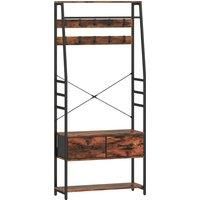HOMCOM 6-in-1 Industrial-Style Hallway Organiser - Brown/Black