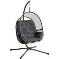 Outsunny Hanging Egg Chair Outdoor Indoor, Swing Hammock Chair with Stand, Cushions, Lumbar Pillow, Adjustable Height and Steel Frame for Garden Patio Lounge Porch, Dark Grey