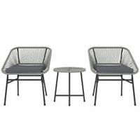 Outsunny Rattan Bistro Set, Small Balcony Furniture with Cushion, Light Grey