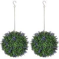 HOMCOM Set of 2 Artificial Plant Topiary Balls, UV-protected Fake Decorative Plants, Faux Plants for Home Indoor Outdoor Decor, 27cm, Purple