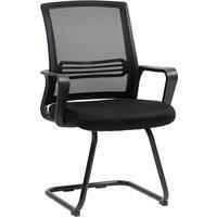 HOMCOM Ergonomic Desk Chair No Wheels, Padded Meeting Office Chair with Sled Base for Home Conference Room, Bedroom, Waiting, Reception, Black