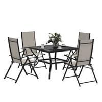 Outsunny 5 PCs Garden Dining Set, Folding Chairs and Metal Top Table, Khaki