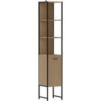 HOMCOM Tall Bathroom Cabinet with Open Shelves and Adjustable Shelf - Natural Wood Finish