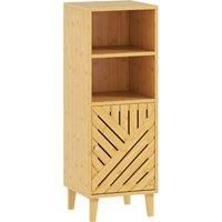 Slim Bathroom Cabinet with Bamboo Door and Legs, Freestanding Storage Cupboard