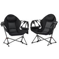 Outsunny Hammock Camping Chair Set of 2, Adjustable Back Swinging Camping Chair with Headrest, Padded Seat, Carry Bag for Travel Fishing, Black