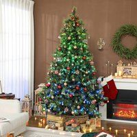HOMCOM Christmas Tree with Colourful LEDs, DIY, Carolina Pine Xmas Tree in Green | Size: 6ft