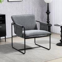 HOMCOM Upholstered Reading Chair with Side Pockets and Steel Frame, Grey, Grey