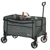 Outsunny Folding Trolley on Wheels, Garden Cart with Openable Sides, Grey
